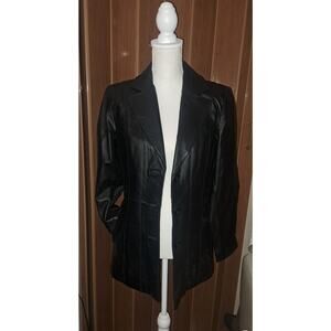 Gorgeous Worthington Black Leather Ladies 3 button Lined Jacket Sz Small
